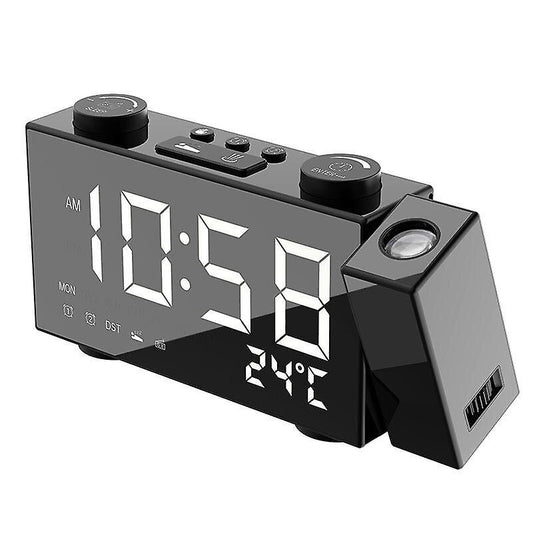 Alarm Clocks H8 Projection Clock Creative Alarm Clock Laser Multifunction Digital Clock FM Radio Clock WHITE