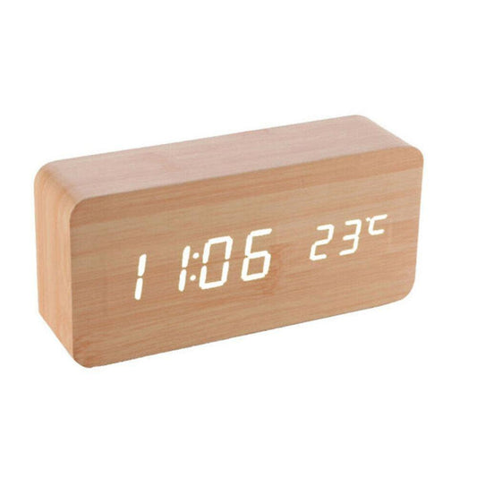 Alarm Clocks USB Wooden Digital Clock W/led Display Voice Control Alarm Date Temperature