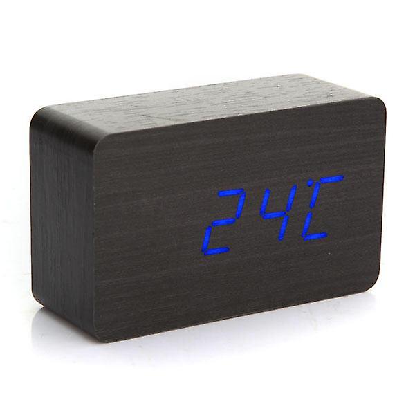 Alarm Clocks LED Wooden Wood Desktop AAA Digital Alarm Clock Night Light BLACK