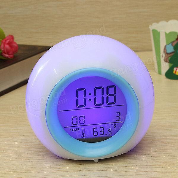 Alarm Clocks 2PCS Digital LED 7 Color Changing Alarm Clock Thermometer Nature Sound