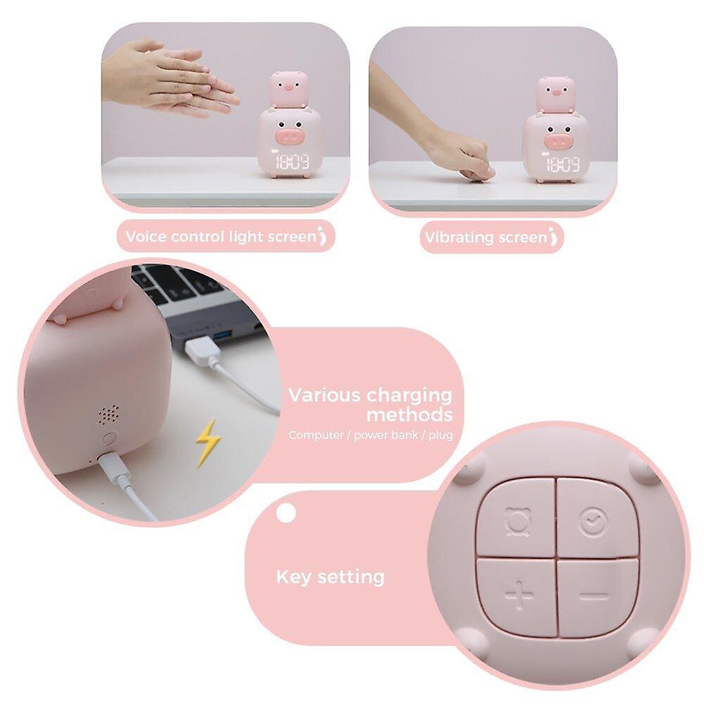 Alarm Clocks Alarm Clock Night Lamp Voice Control LED Digital Clock Electronic Desk Table Clock Cute Pig For