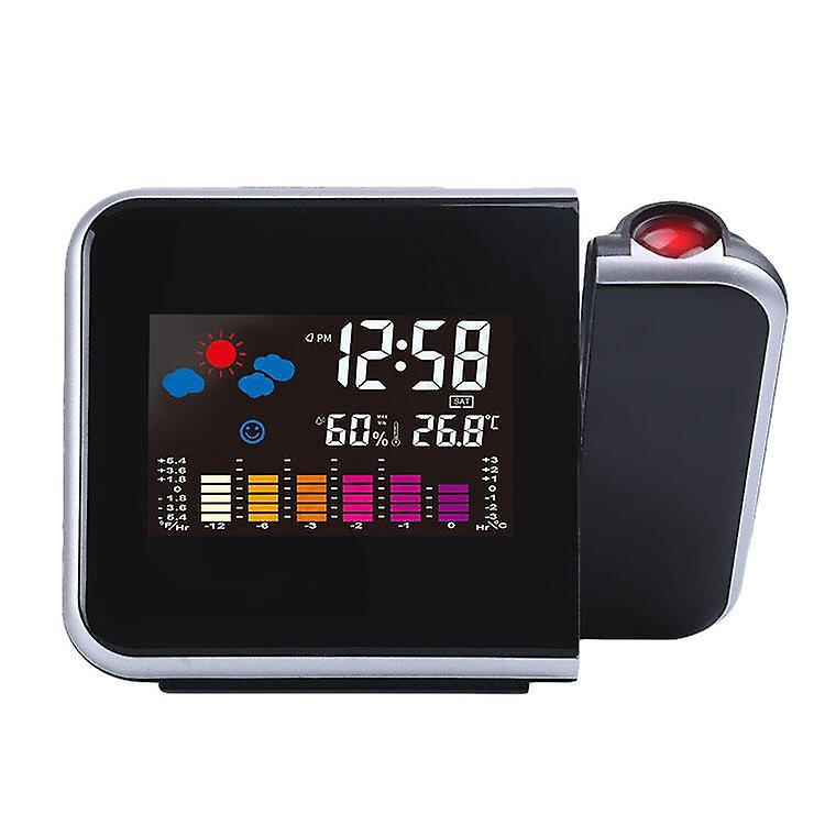 Alarm Clocks Digital Wireless Hygrometer Therometer LED Projection Weather Station Alarm Clock BLACK COLOR