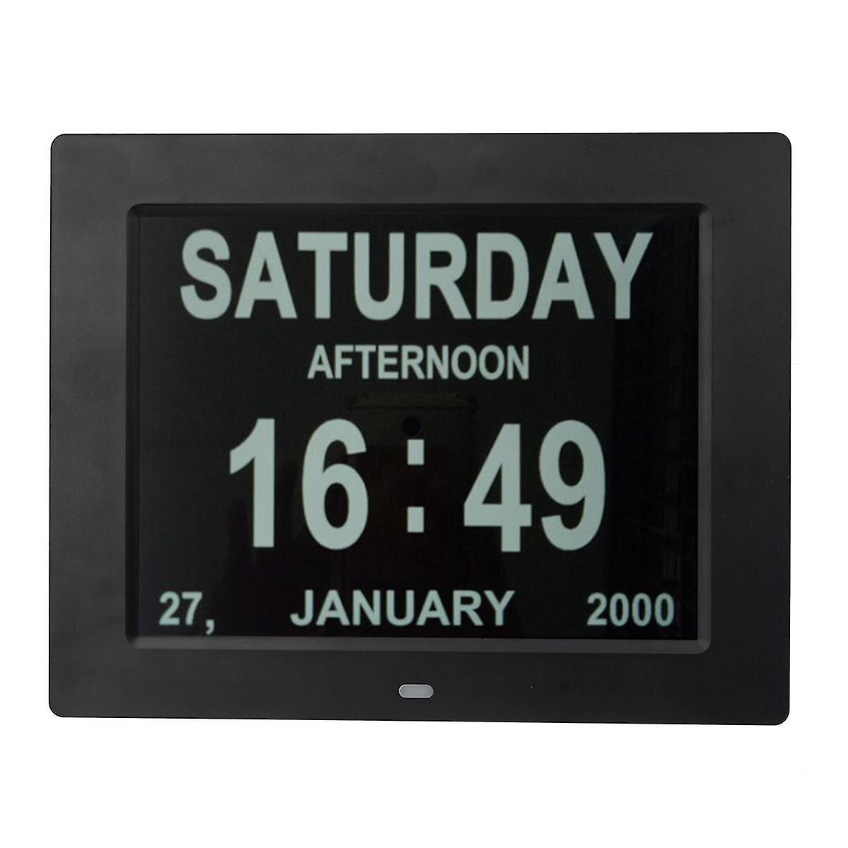 Alarm Clocks 8 Inch LED LCD Dementia Table Digital Photo Frame Calendar Day Clock Date Week Month Year BLACK