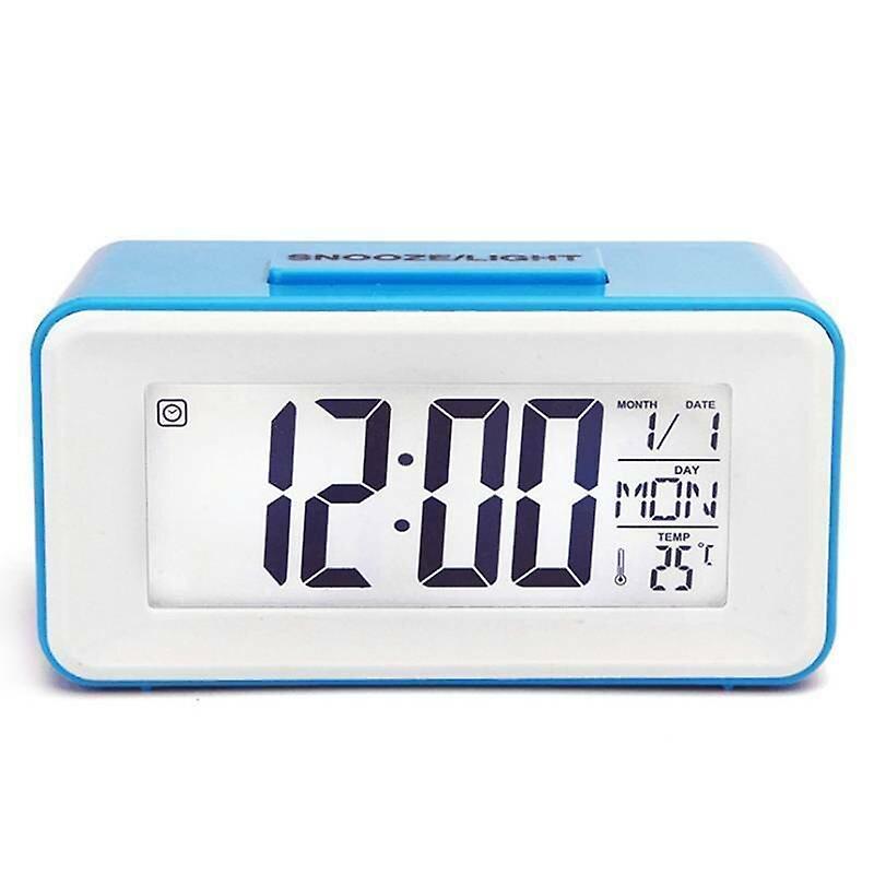 Alarm Clocks Blue Digital LCD Snooze Electronic Desktop Alarm Clock w/ LED Backlight Light Control