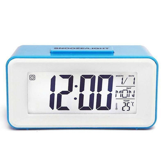 Alarm Clocks Blue Digital LCD Snooze Electronic Desktop Alarm Clock w/ LED Backlight Light Control