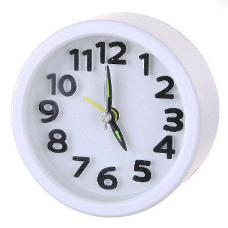 Alarm Clocks Round White Silent Quartz Alarm Simple Desk Small Clock Battery Bedside Table Snooze Wake Up