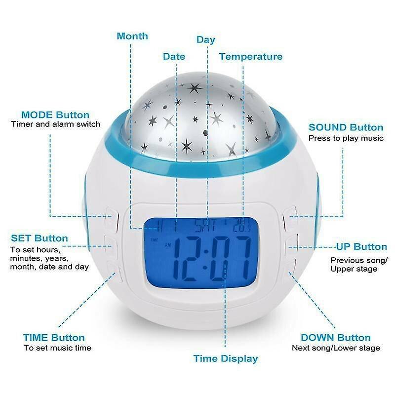 Alarm Clocks Kids Star Sky Projection Music LCD Digital Display Alarm Clocks Multifunction