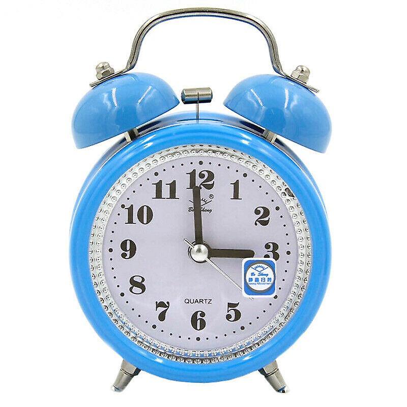 Alarm Clocks Blue Movement Alarm Clock Super Loud Double Bell Quartz With Night Light Bedside Home