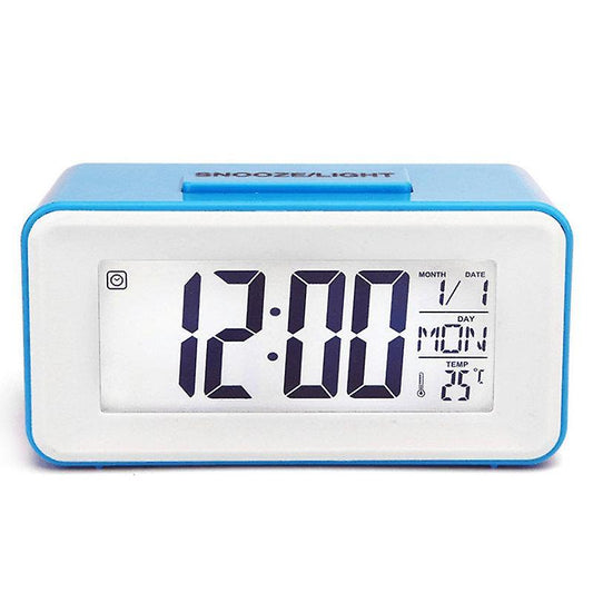 Alarm Clocks Blue Digital Snooze LED Alarm Clock Backlight Time Calendar Thermometer Temperature