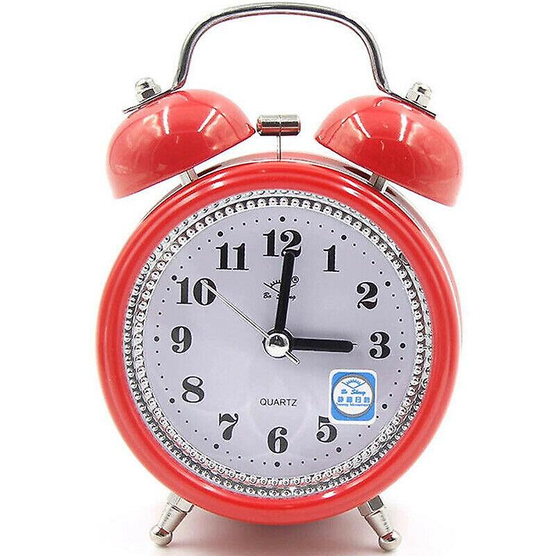 Alarm Clocks Red Alarm Clock Super Loud Double Bell Quartz Movement Night Light Bedside Home