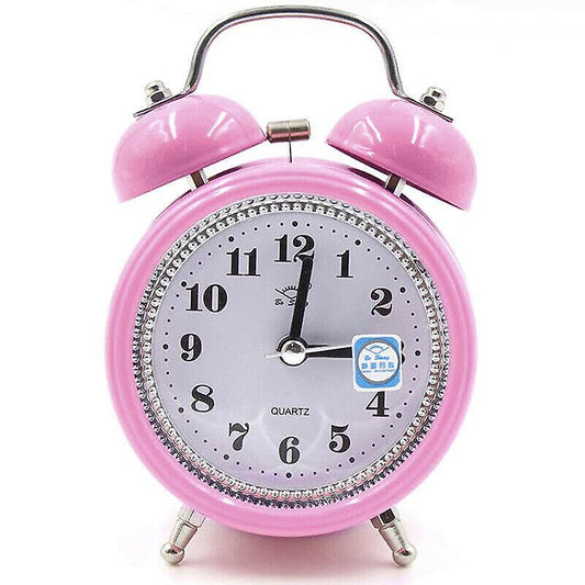 Alarm Clocks Pink Super Loud Double Bell Quartz Movement Alarm Clock With Night Light Bedside