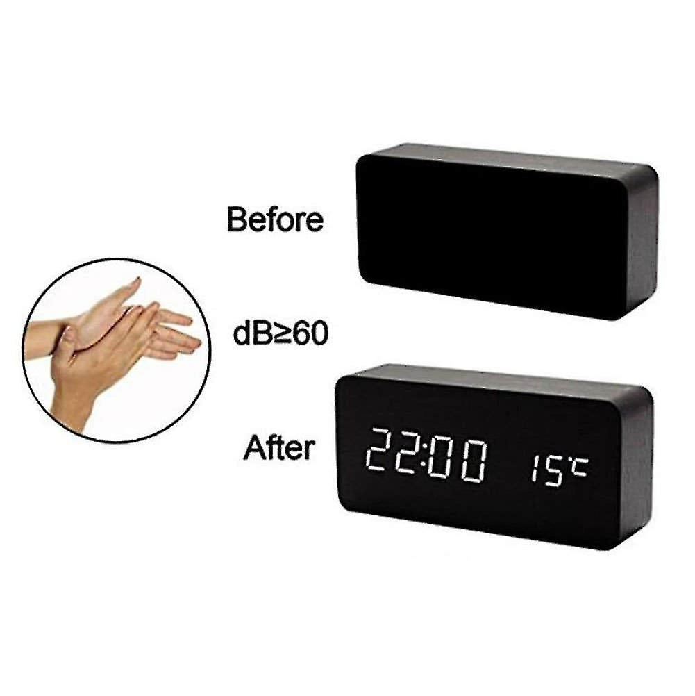 Alarm Clocks Digital LED Alarm Clock in wood design-black/white