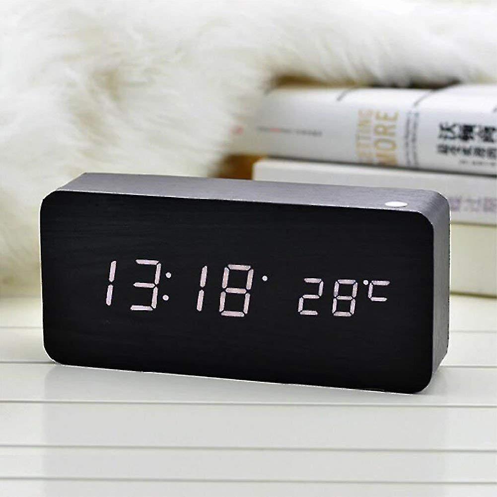 Alarm Clocks Digital LED Alarm Clock in wood design-black/white