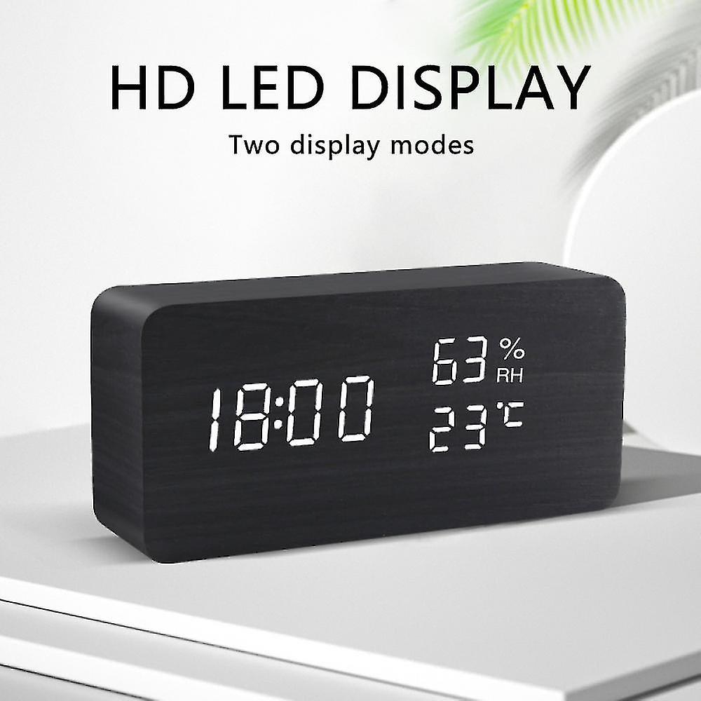 Alarm Clocks Led Wooden Alarm Clock Watch Table Voice Control Digital Wood Despertador Black Wood