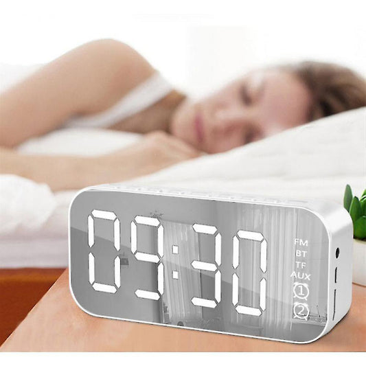 Alarm Clocks Wireless Bluetooth Speaker Mirror Surface Dual Alarm Clock Usb Tf Mp3 Player Red