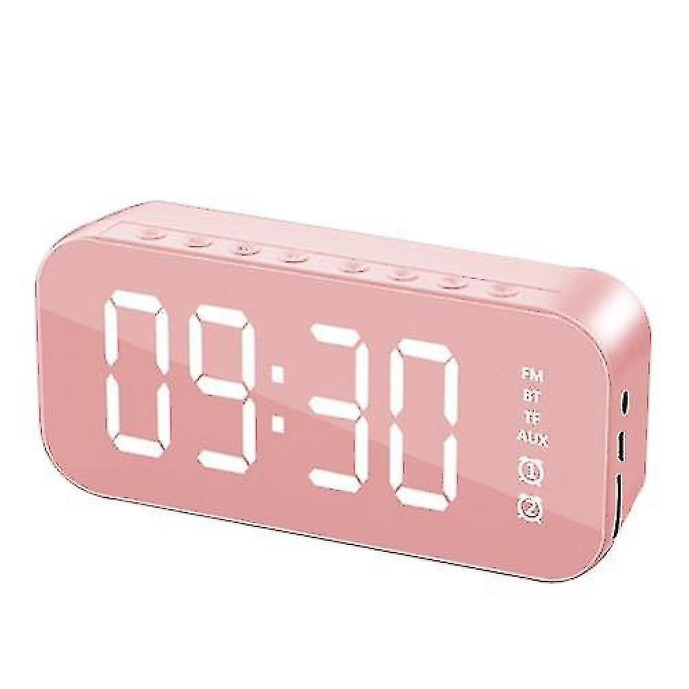 Alarm Clocks Wireless Bluetooth Speaker Mirror Surface Dual Alarm Clock Usb Tf Mp3 Player Pink