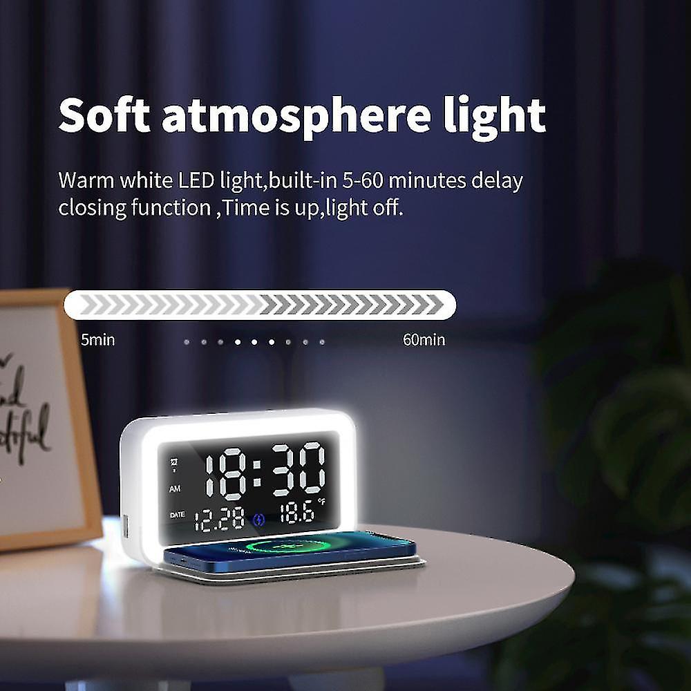 Alarm Clocks 6 In 1 15w Wireless Charging Night Light Alarm Clock