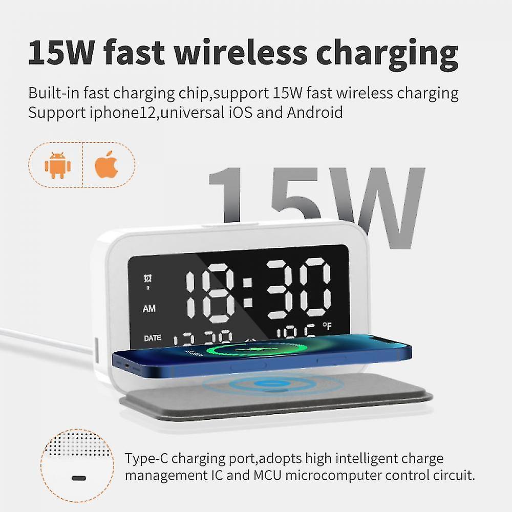 Alarm Clocks 6 In 1 15w Wireless Charging Night Light Alarm Clock