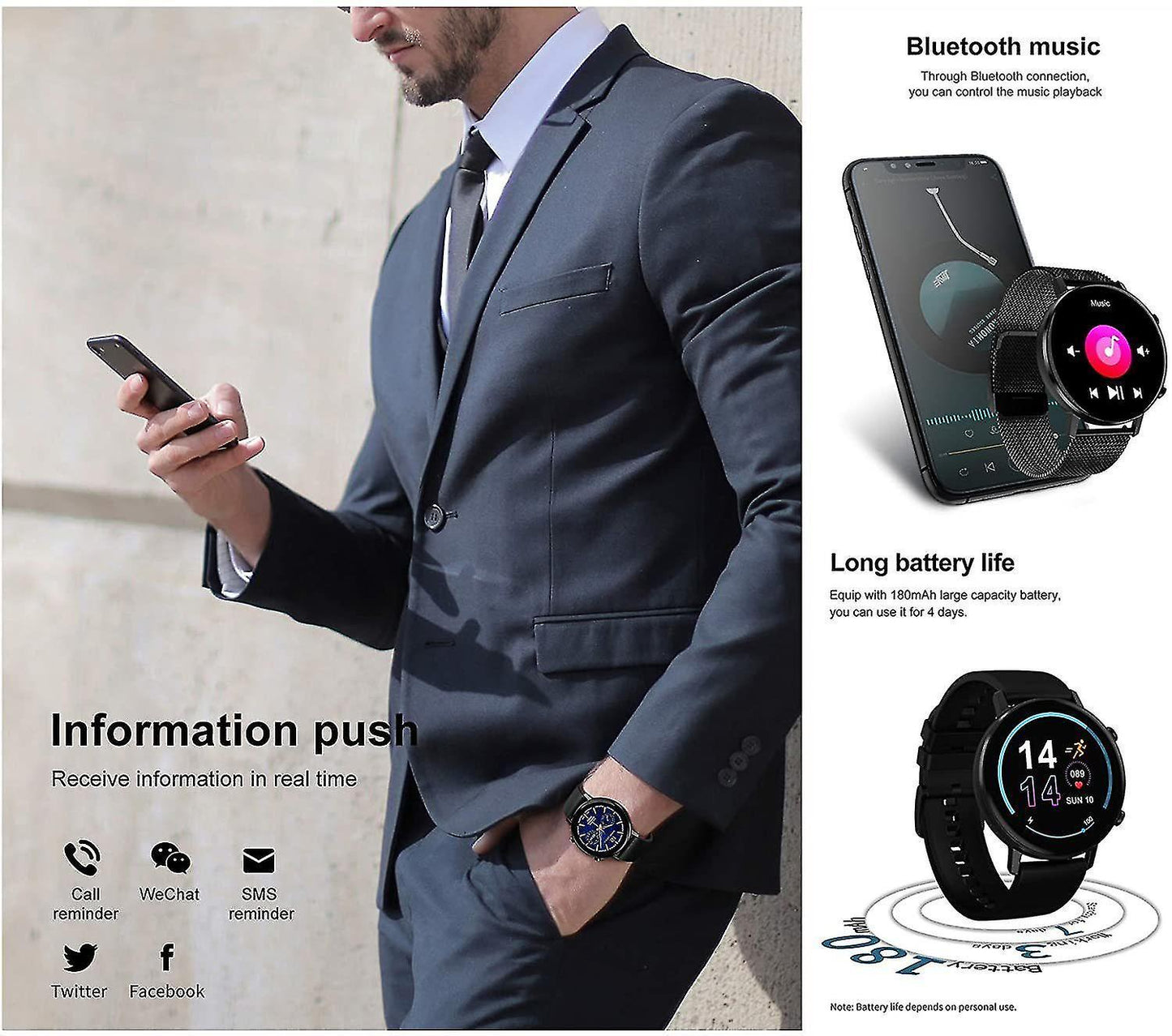 Activity Monitors Smart watch for unisex Sport Activity Tracker Function for iPhone Android-Black