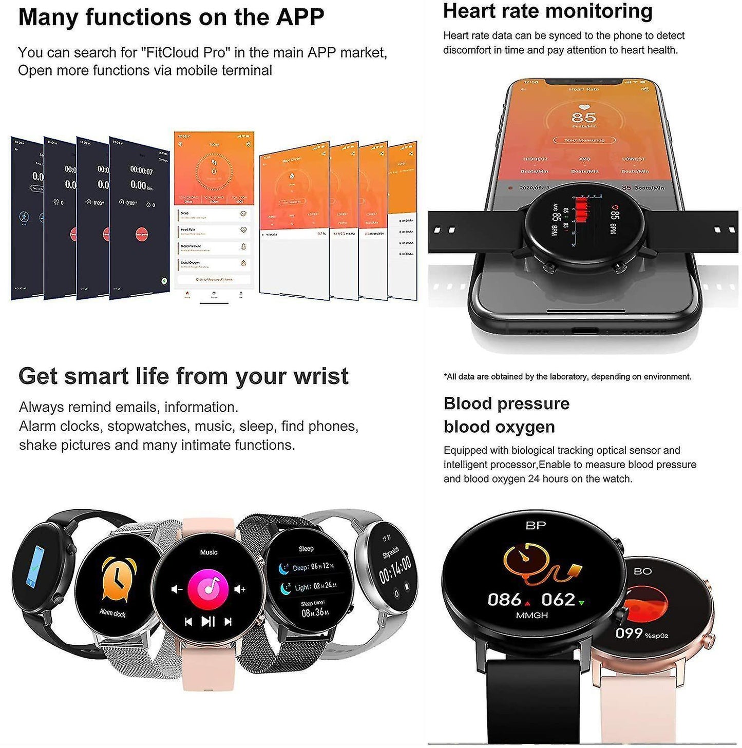 Activity Monitors Smart watch for unisex Sport Activity Tracker Function for iPhone Android-Black