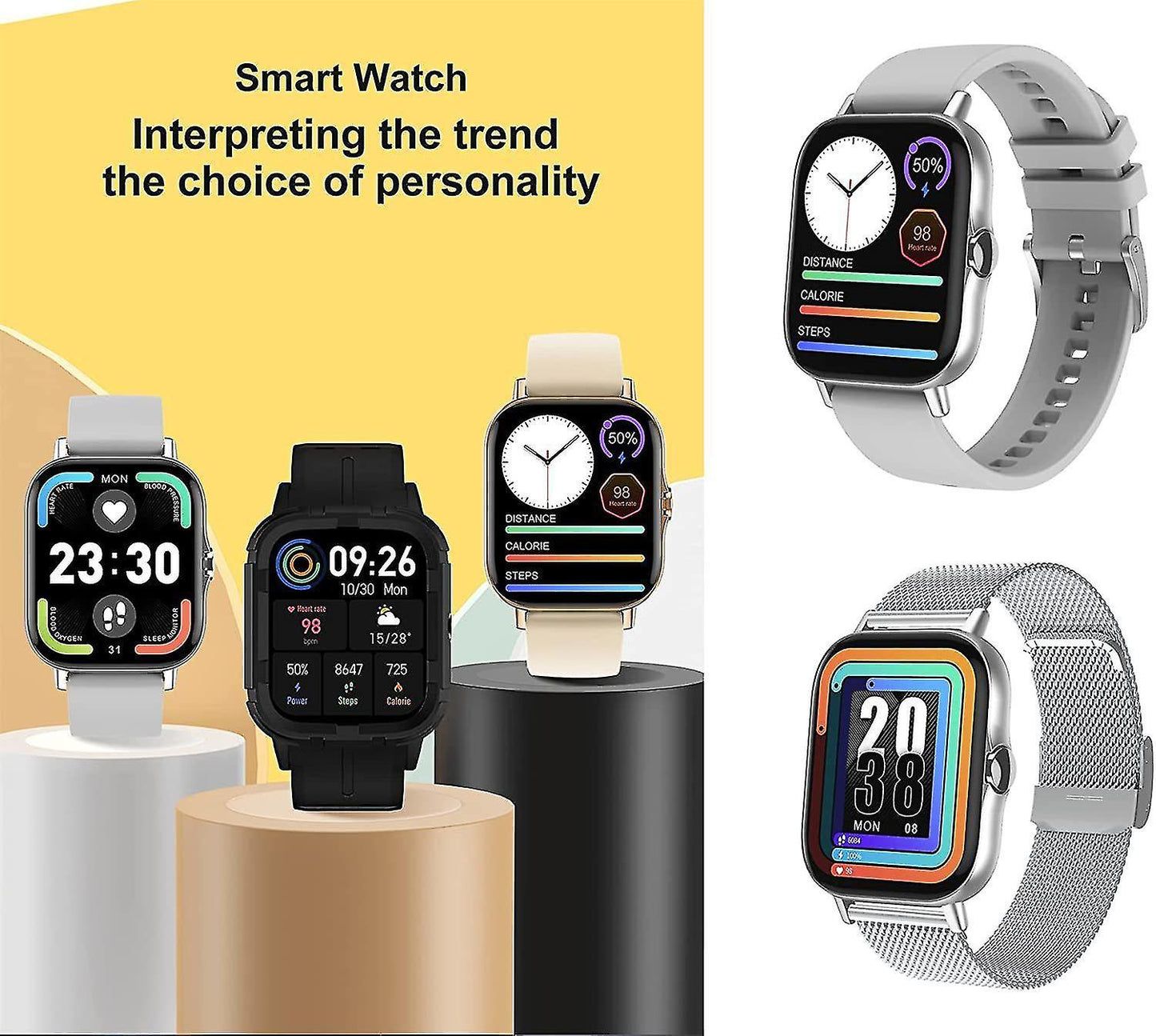 Activity Monitors Smart watch for Unisex 1.78 '' Full Touch screen IP67 waterproof 24h Heart Rate Monitoring