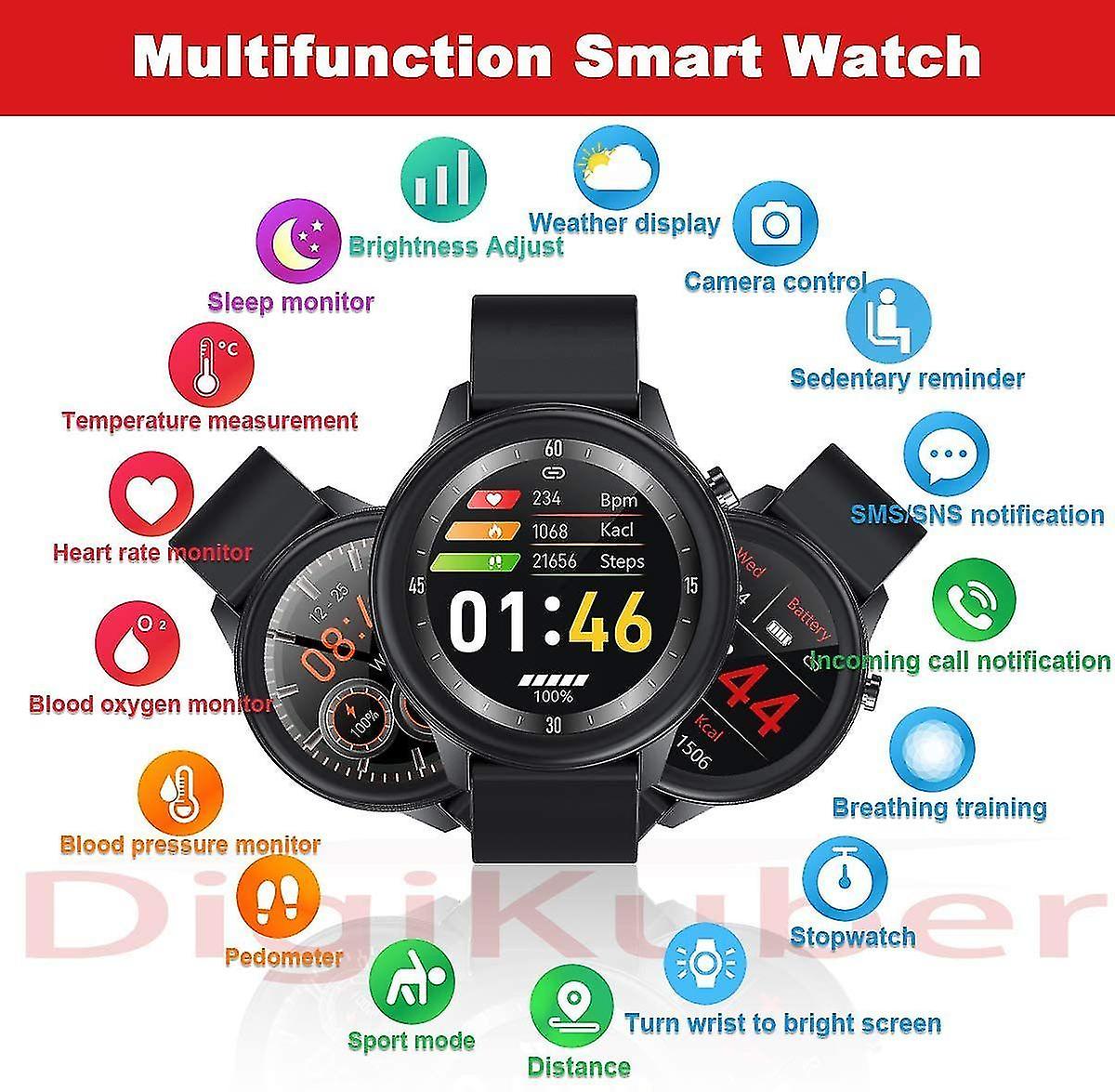 Activity Monitors Smart Watch for unisex Blood Oxygen Body Temperature Measurement Watch Heart Rate Sleep Monitor