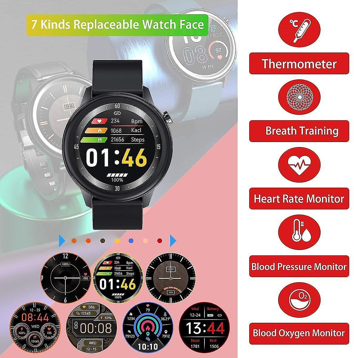 Activity Monitors Smart Watch for unisex Blood Oxygen Body Temperature Measurement Watch Heart Rate Sleep Monitor