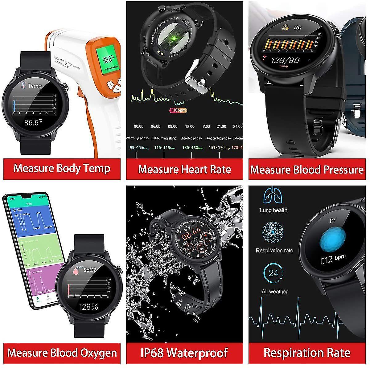 Activity Monitors Smart Watch for unisex with IP68 Waterproof Sports Watch Body Temperature Measurement Oxygen