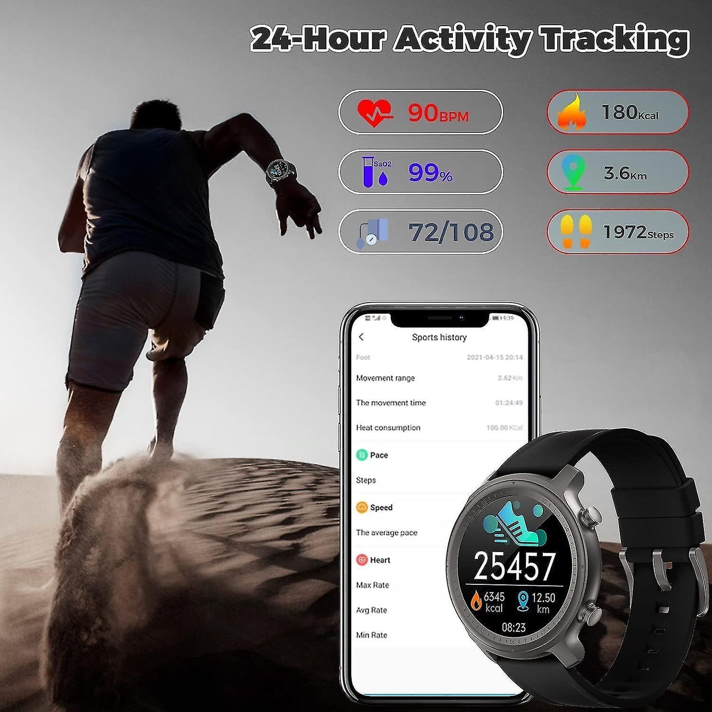 Activity Monitors Smart Watch 1.28 inch IP68 Waterproof Touchscreen with Bluetooth Call Fitness Tracker