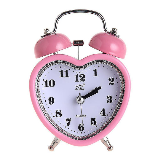 Alarm Clocks Love Heart-shaped Dual Bell Alarm Clock Mute With Night Light Desktop Clock