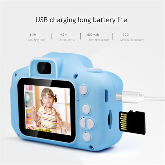 Digital Cameras Kids Camera Cute Cat Mini Digital HD Cameras Screen For Children Boys Girls Birthday blue