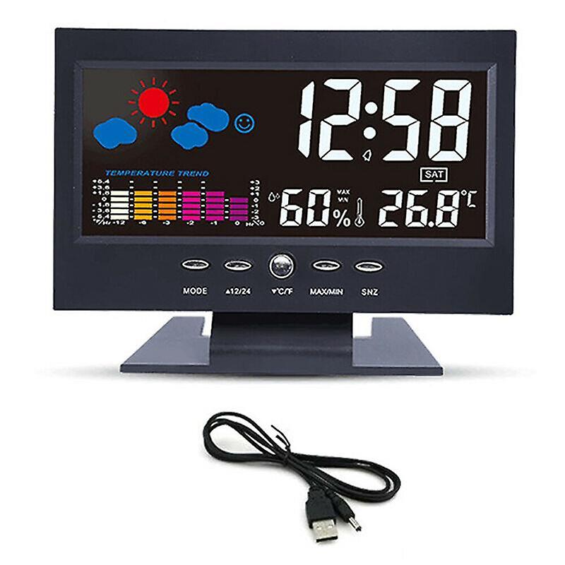 Alarm Clocks LED Digital Alarm Clock Snooze Calendar Thermometer Weather Humidity Display