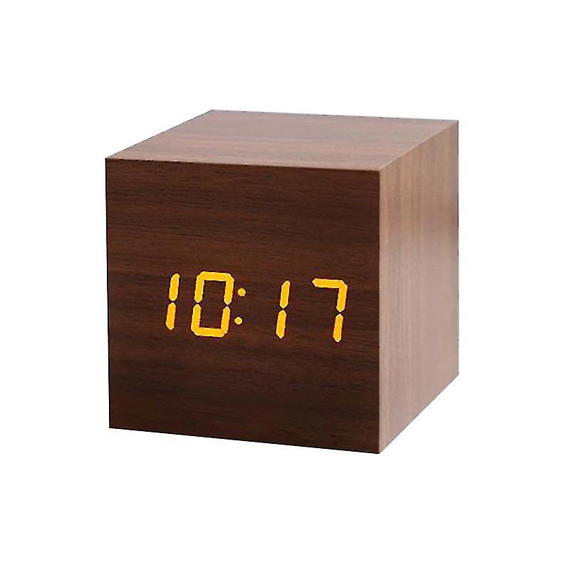 Alarm Clocks Digital Alarm Clock Square Brown with Yellow Numbers