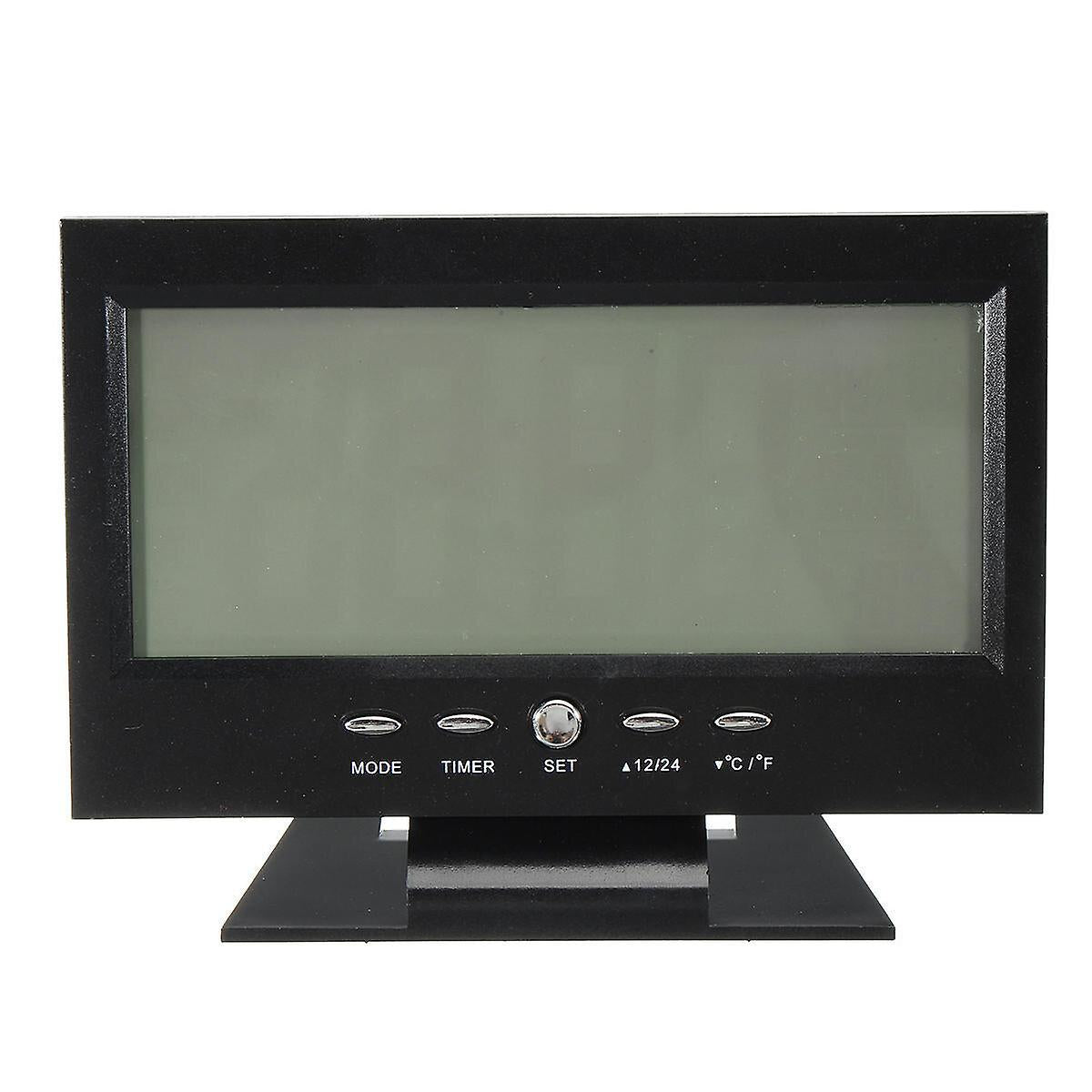 Alarm Clocks LCD Digital Table Clock + Calendar Temperature Alarm Sound Sensor Light Up Black