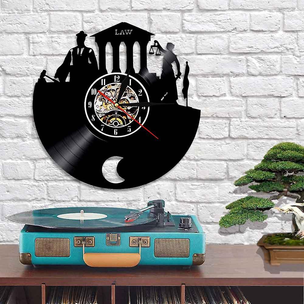 Alarm Clocks Law Firm Wall Art Decor Clock Scale Of Justice And Gavel Vinyl Record Wall Clock