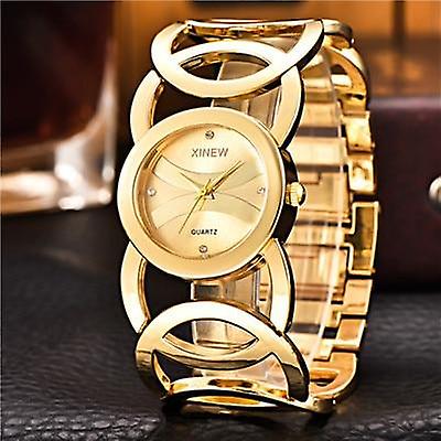 Alarm Clocks Brand Gold Plated Women Watches Circles Bracelet Rhinestone Quartz Watch Stainless Steel Watch