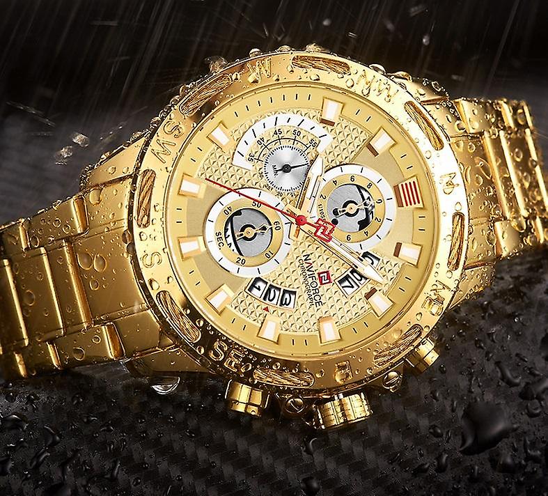 Alarm Clocks Mens Watches Sport Waterproof Stainless Steel Luxury Gold Watch Date Clock