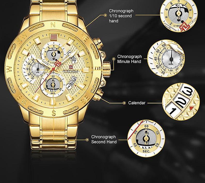 Alarm Clocks Mens Watches Sport Waterproof Stainless Steel Luxury Gold Watch Date Clock