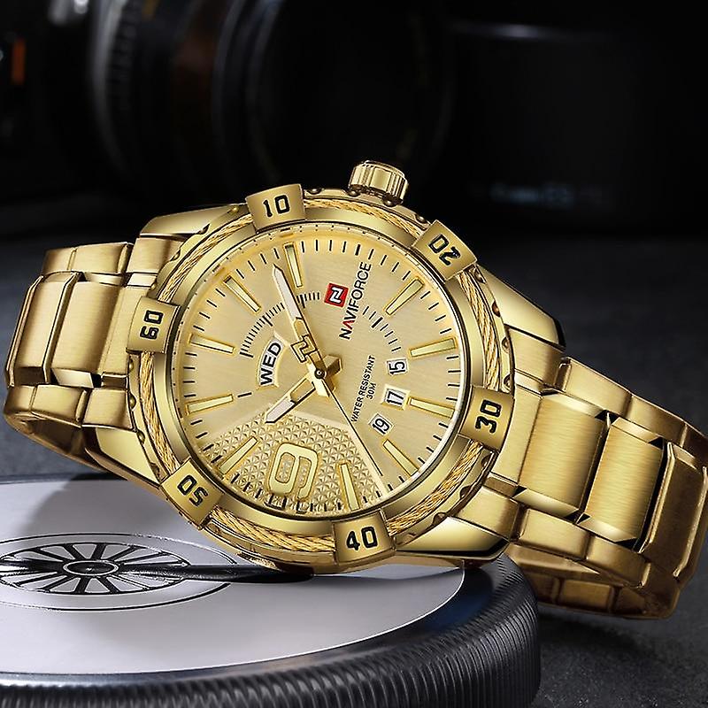 Alarm Clocks Luxury Brand Men Gold Watches Men's Waterproof Stainless Steel Quartz Watch Male Clock Watch