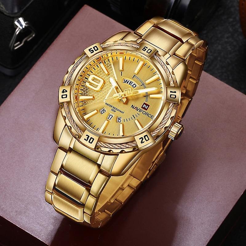 Alarm Clocks Luxury Brand Men Gold Watches Men's Waterproof Stainless Steel Quartz Watch Male Clock Watch