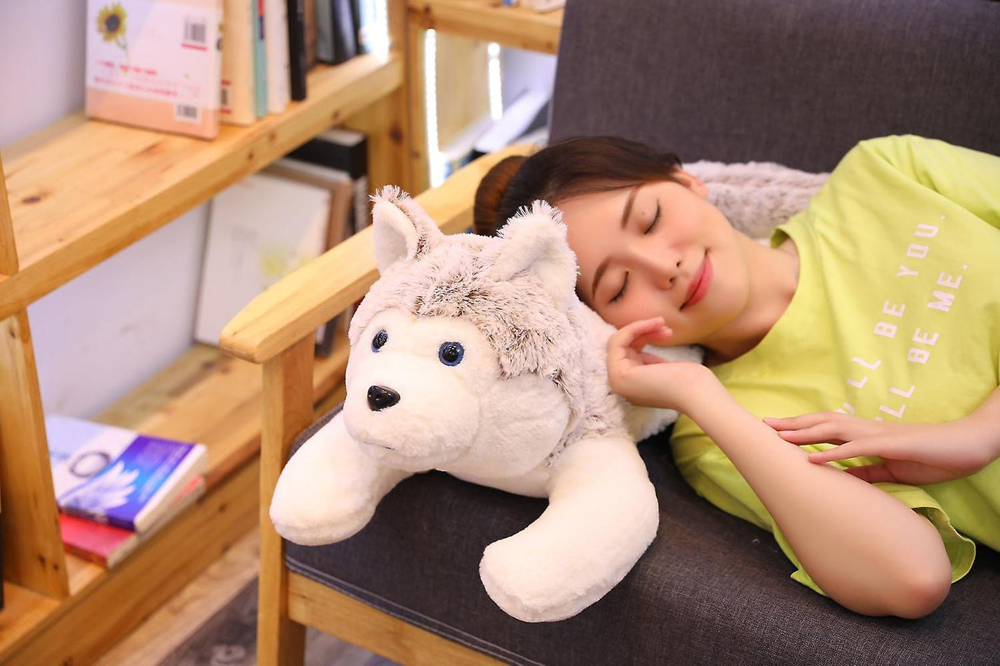 Baby Gift Sets 60cm Real Life Husky Dog Plush Toys Soft Stuffed Dog Pillow Animal Toys Light Grey