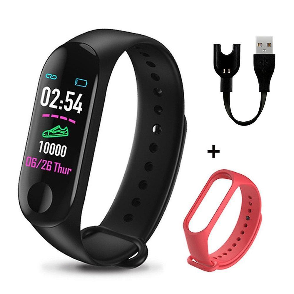 Black Red M3 Plus Smart Bracelet Heart Rate Blood Pressure Health Waterproof Smart Watch