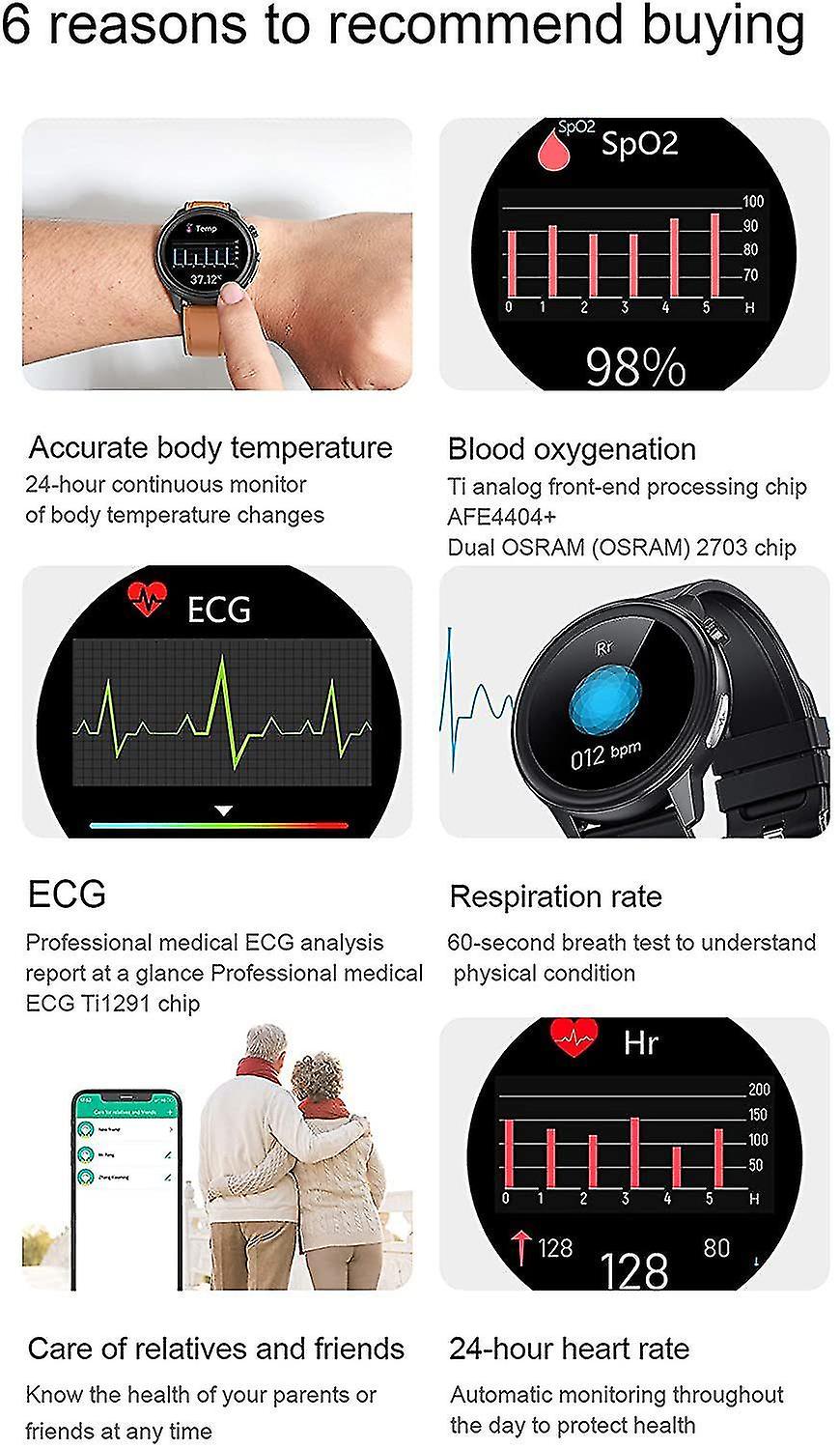 Activity Monitors E80 Smart Watch Body Temperature Smartwatch Multi-Sports Mode ECG + PPG Fitness Tracker