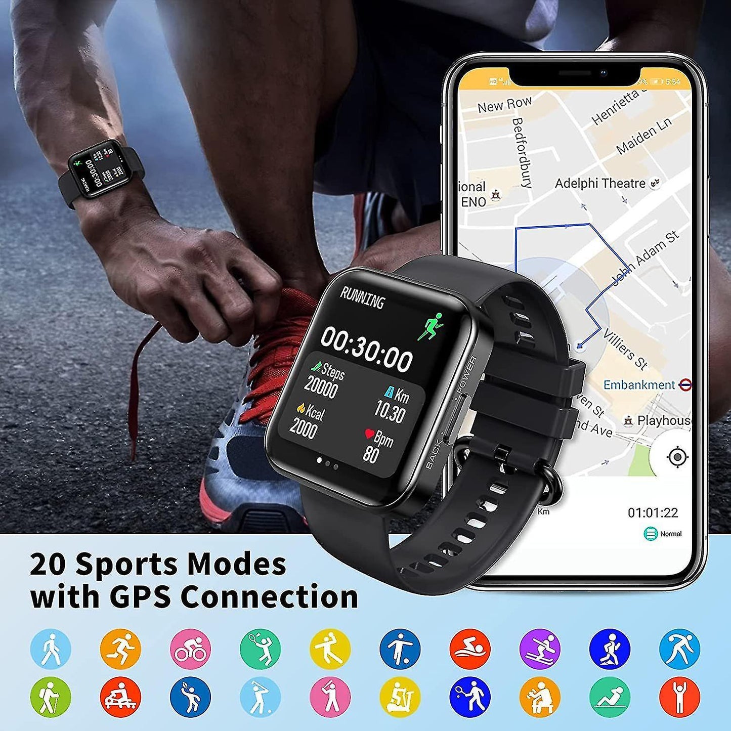 Activity Monitors Smart Watch 1.71 inch touch screen wristWatch fitness tracker with blood pressure measurement