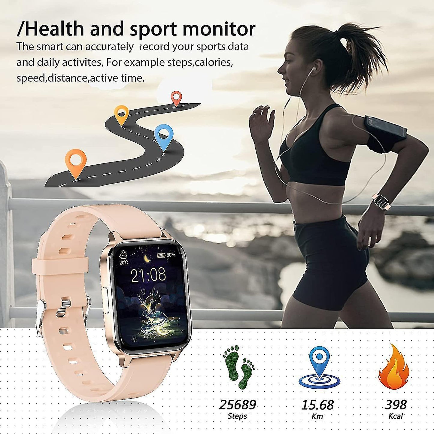 Activity Monitors Smart Watch 1.7 inch Full Touch Color Screen Fitness Trackers with Heart Rate Monitor gold