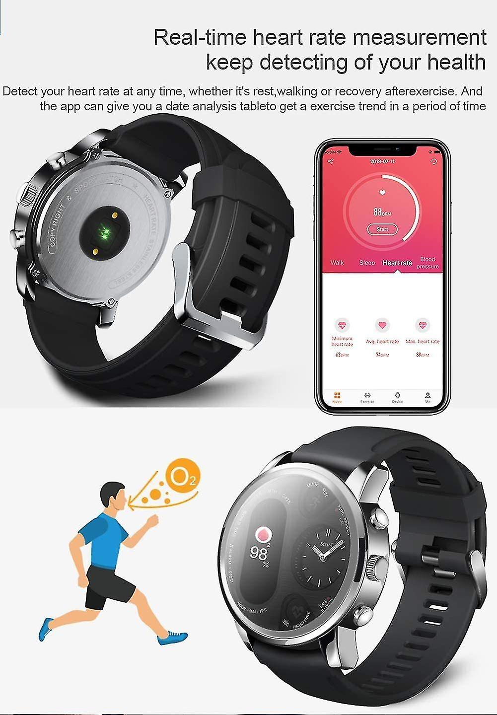 Activity Monitors Chronus Smart Watch Dual Time Zone Sports Men'S Waterproof Smart Watch Heart Rate Bluetooth Activity