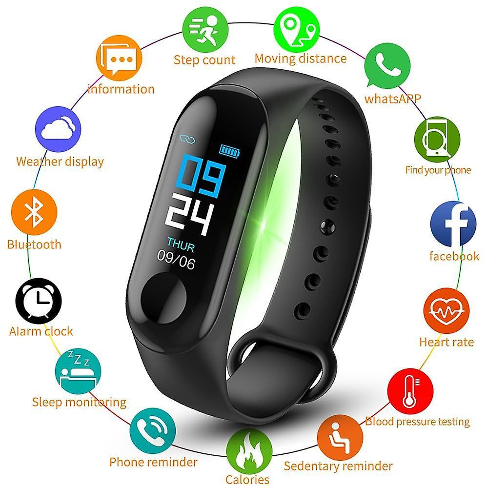 Black Yellow M3 Plus Smart Bracelet Heart Rate Blood Pressure Health Waterproof Smart Watch