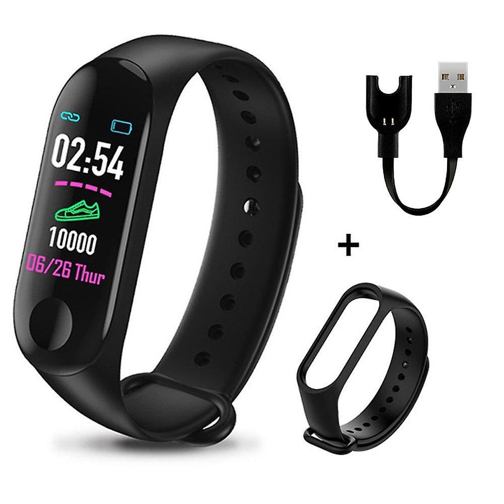 Black White M3 Plus Smart Bracelet Heart Rate Blood Pressure Health Waterproof Smart Watch