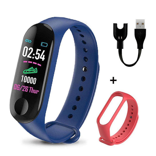 Blue Red M3 Plus Smart Bracelet Heart Rate Blood Pressure Health Waterproof Smart Watch