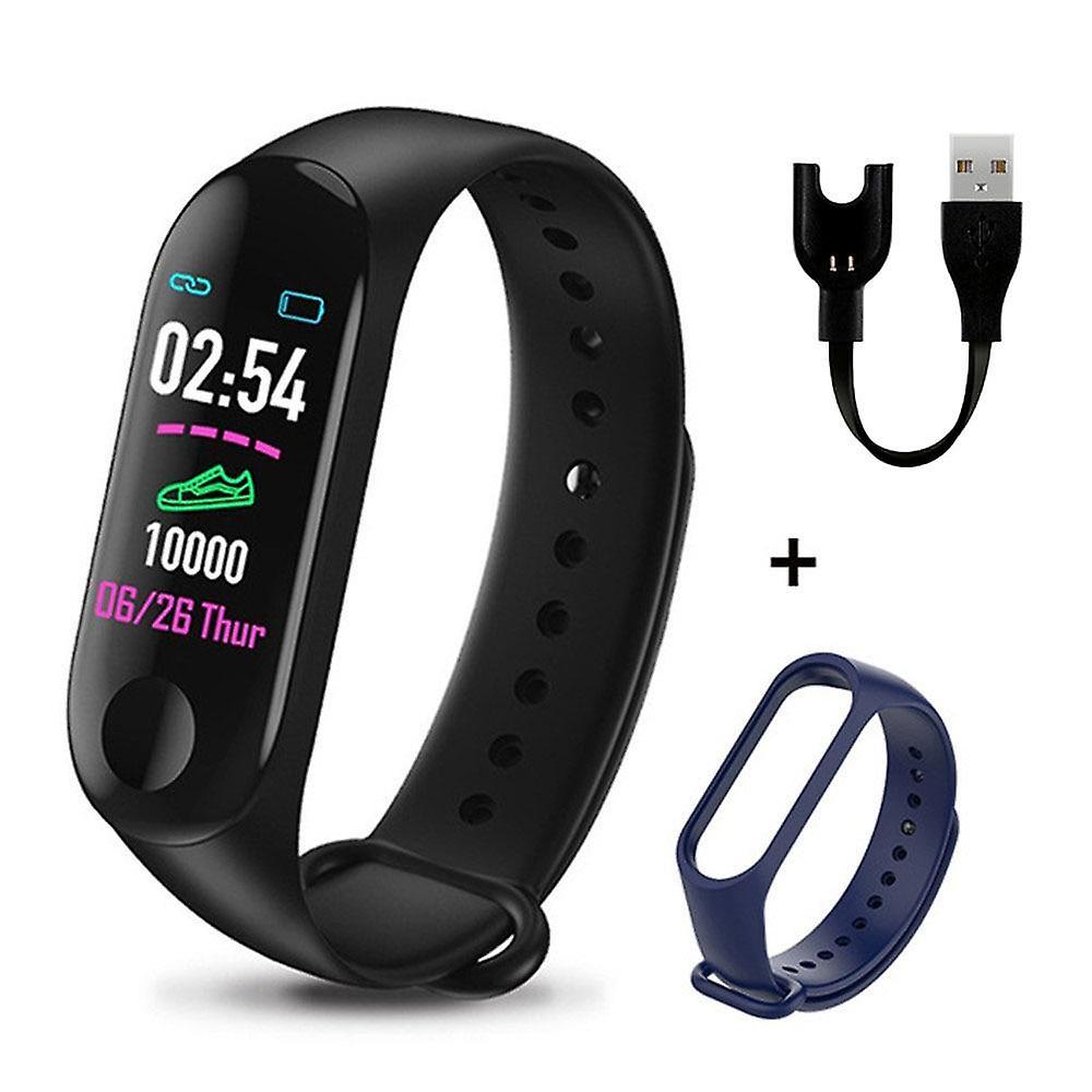 Black Blue M3 Plus Smart Bracelet Heart Rate Blood Pressure Health Waterproof Smart Watch